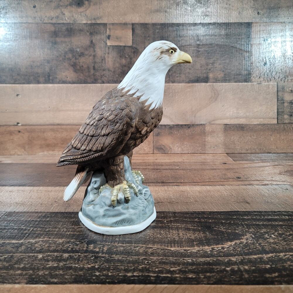 Vintage Enesco Bald Eagle Perched Upon a Rock Porcelain 8" Figurine